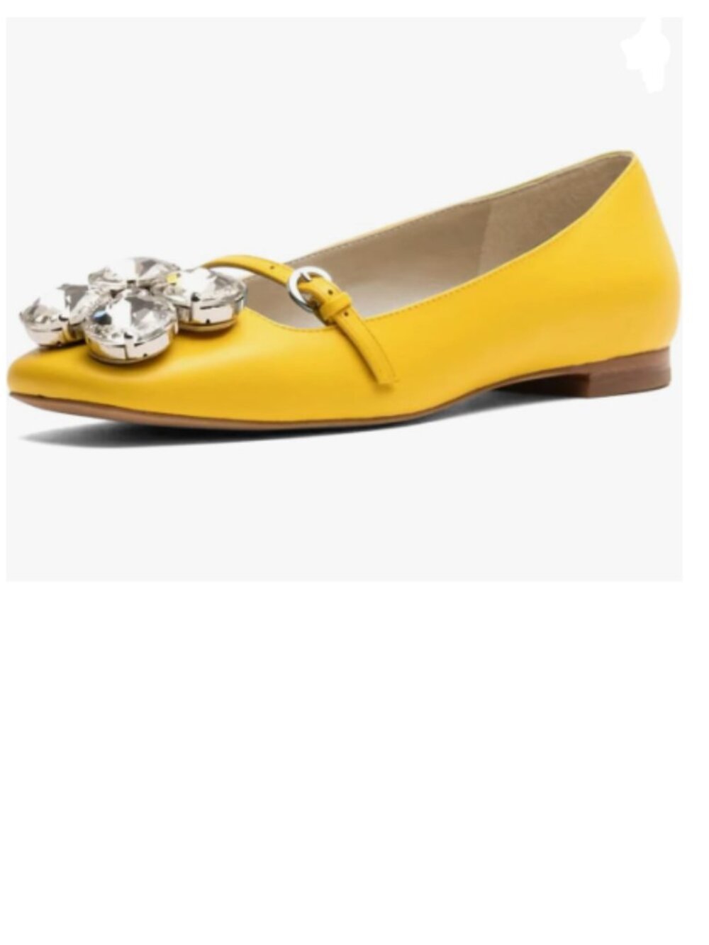 XYD Yellow Square Toe Mary Jane Flats Dazzled Rhinestones Crystals Buckled Shoes
